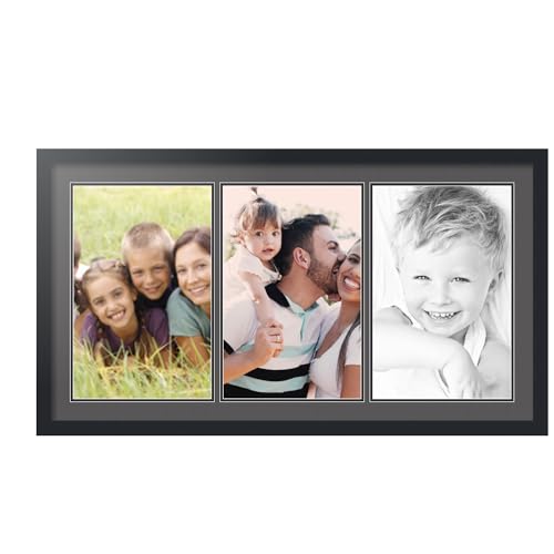 ArtToFrames Collage Photo Frame Double Mat with 3 - 11x17 Openings and Satin Black Frame