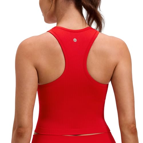 Image of CRZ YOGA Seamless Rib Racerback Crop Tank | Light Support, Removable Pads, Yoga, Ribbed, Racerback, Longline Sports Bras for Women