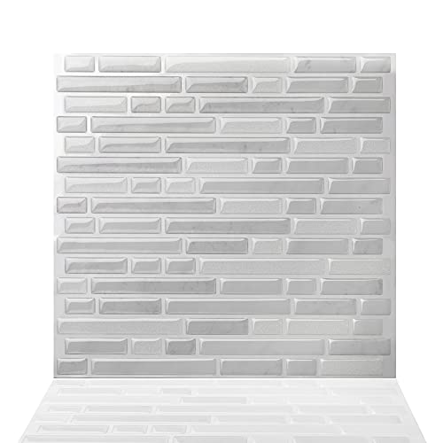 Tic Tac Tiles Peel and Stick Self Adhesive Removable Stick On Kitchen Backsplash Bathroom 3D Wall Sticker Wallpaper Tiles in Como Designs (10, White)