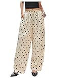 SweatyRocks Women's Vintage Polka Dots Pants Casual Elastic Waist Loose Trousers with Pockets Apricot Small
