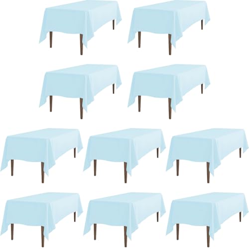 LTC LINENS 10 Pack Baby Blue Rectangular Tablecloths 60 x 102 Inch for 6 Feet Rectangle Banquet Tables with Half-Drop - Stain and Wrinkle Resistant Polyester Cloth Table Covers for Party, Baby Shower