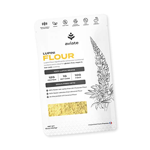 Aviate Lupini Flour | Keto & Vegan Friendly Superfood | Non-GMO, Gluten Free | High Protein, Low Calorie, & Low Carb | Rich in Dietary Fiber and Minerals | 100% Lupin Beans | 16 Ounces, 1 Pack