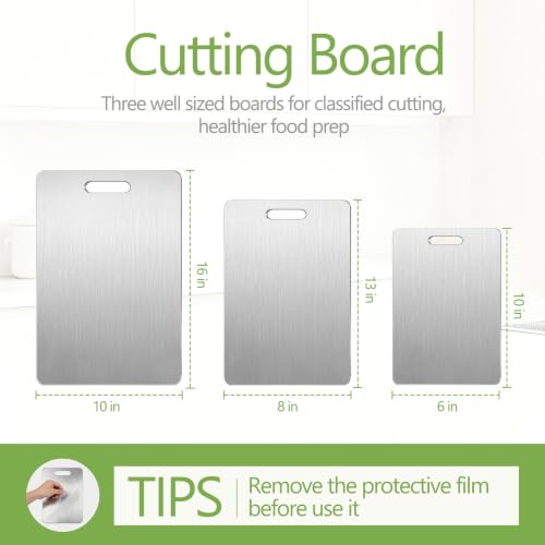 FOMAYKO Cutting Board, 3 Pcs, Double-Sided 304 Stainless Steel Cutting Boards for Kitchen,Dishwasher Safe Non-Toxic Chopping Boards for Meat, Vegetables, Fruits, Raw and Cooked Food Prep (M+L+XL) — view 2