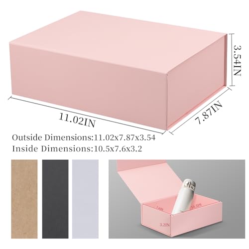 Image of Rsgift Pink Gift Box with Satin Ribbon Collapsible 11x7.8x3.5 Inches Gift Box with Magnetic Closure Matte Textured Finish Box for Wedding Gifts.