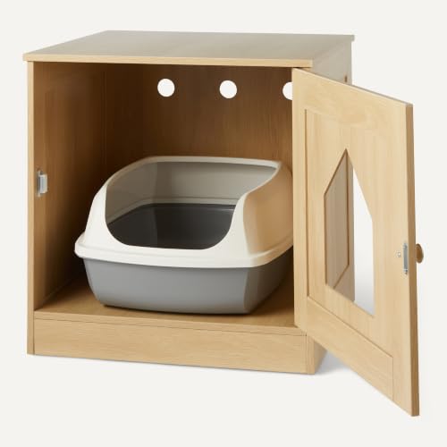 Amazon Basics Cat Litter Box Enclosure Cabinet, Furniture-Style Wood Hidden Design with Storage, Fits up to 18 x 17 in Box, 20 x 19.3 x 20 in, Oak - image 4