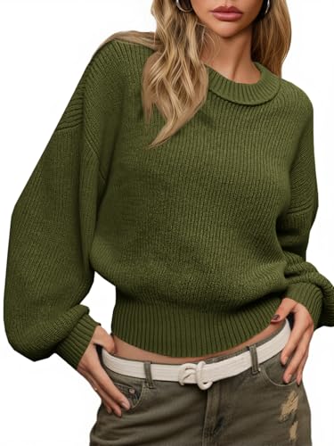 Image of Saodimallsu Womens Batwing Long Sleeve Sweaters Casual Crewneck Loose Chunky Knit Fall Pullover Tops