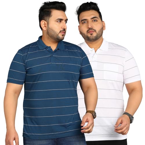 Image of INKKR Plus Size Men's Regular Fit Striped Polo Tshirt Combo