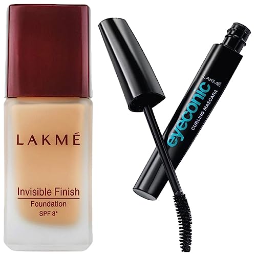 Image of Lakme Eyeconic Lash Curling Mascara, Black, 9ml And Lakme Invisible Finish SPF 8 Foundation, Shade 01, 25ml