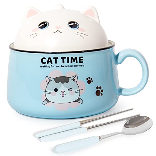 Theo&Cleo Porzellan Schüssel für Ramen Schüssel, Salatchüssel, Müslischalen, Bowl Schüssel und Suppenschüssel, Perfekt für Salate, Suppen und Nudeln (Blau)