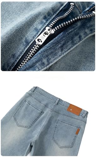 Hndudnff Men Thin Jeans Soft Zipper Straight Loose Trousers Breathable Business Casual Denim Pants4