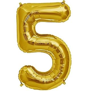 HK balloons® 16 Inch Number Five Foil Toy Balloons - (Gold) (Golden-Number-5)