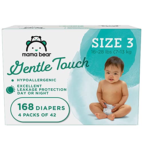 Image of Amazon Brand - Mama Bear Gentle Touch Diapers, Hypoallergenic, Size 3, 168 Count (4 packs of 42), White
