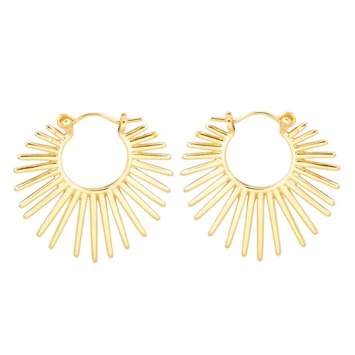 Sunburst-Style Hinged Hoop Earrings Trendy Statement Chunky Textured Huggie Earrings