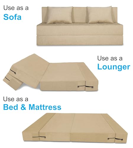 Image of Adorn India Easy 3 Seater Sofa Cum Bed (Alyn Pattern) Size 5' X 6' Ft (Beige Color) (1 Year Warranty)