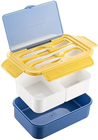 ANTUREBAY Bento Boxes for Adults 3-CompartmentLunch Box Kids with Spoon & ForkLunch containers 1100 ml for Adults Perfect Size for On-The-Go Meal, BPA-Free Materials(Blue)