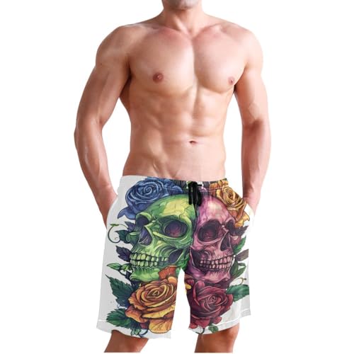 Custom Green Pink Skulls Roses Mens Swim Trunks Quick Dry Beach Shorts with Pocket S 202c08974