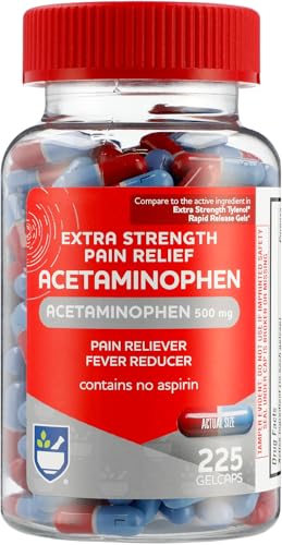 Rite Aid Extra Strength 500 mg Acetaminophen Pain Relief, Rapid Release Gelcaps - 225 Count | Pain Reliever, Joint Pain Relief | Muscle Pain Relief | Arthritis Pain Relief | Back Pain Relief Products