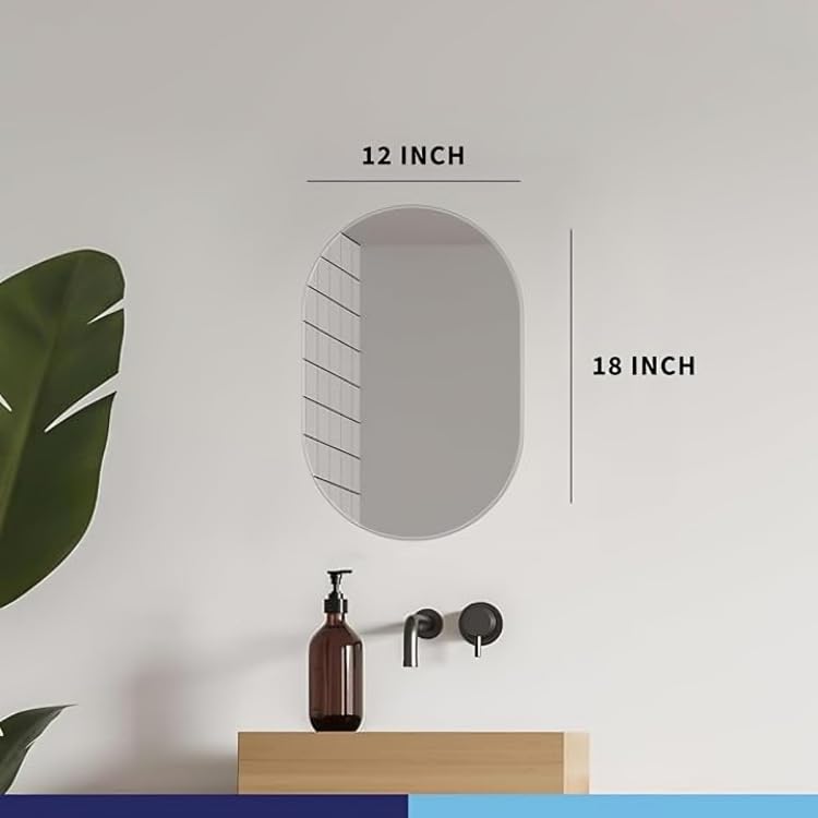 Image of Oval Wall Mirror for Bathroom, Bedroom, or Entryway | Frameless Vanity Mirror with Rounded Edges | Sleek Contemporary Design for Sink Area, or Dressing Table (12x18inch)