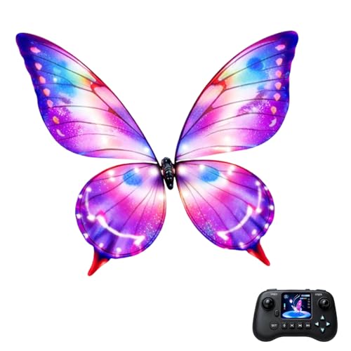 Flying RC Butterfly Drone Bionic Flapping Wing Flying Toy with Sensor Assisted Control LED Lights Stable 4 Axis Gyro for Parties Weddings Concerts and Adult Hobby Use (A)