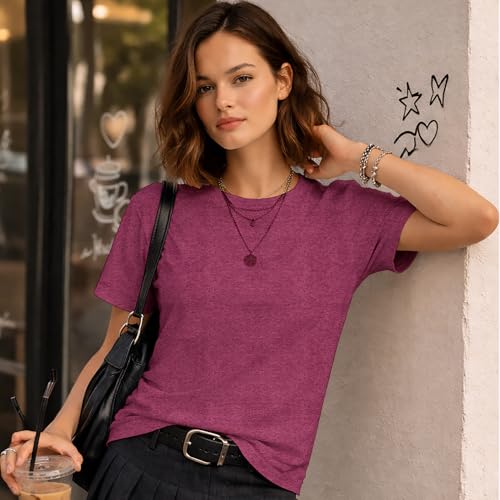 Image of London Hills Tshirt for Woman | Tops for Woman | t Shirt for Woman's Relaxed Fit Round Neck | Tops for Women Western Half Sleeve Melange Textured | Women top's | Women's tees | Women' t Shirt