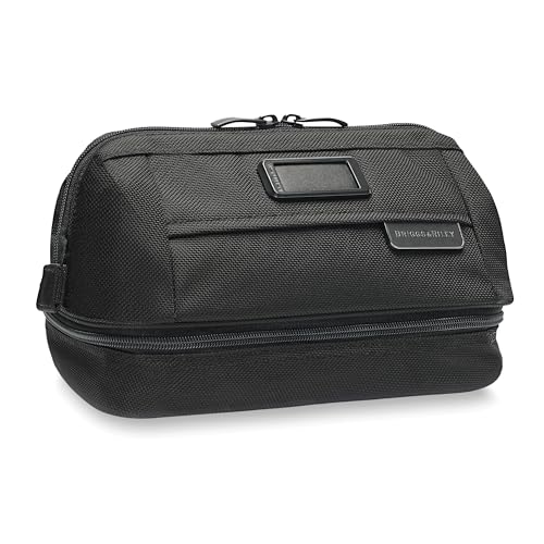 Briggs & Riley Duo Essentials Kit - Toiletry Travel Bags for Women & Men, Organizer for Vacation, 2 Section Dopp Kit, Use for Bathroom Accessories, Makeup, & Skincare - Baseline Collection, Black