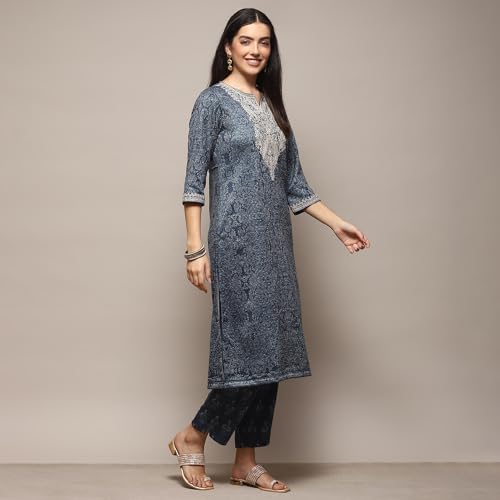 Image of BIBA Women Polyester Straight Printed Suit Set