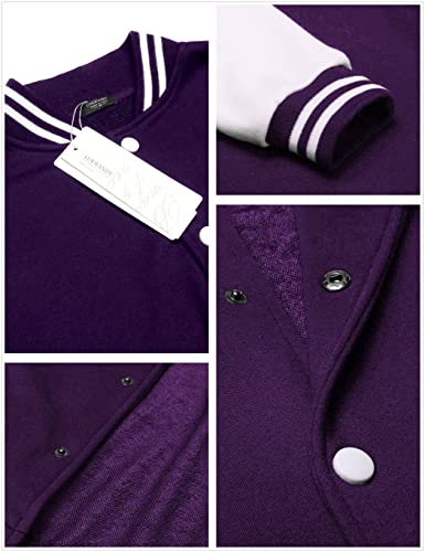 Image of COOFANDY Mens Slim Fit Varsity Baseball Jacket Bomber Cotton Premium Jackets, Purple, XX-Large
