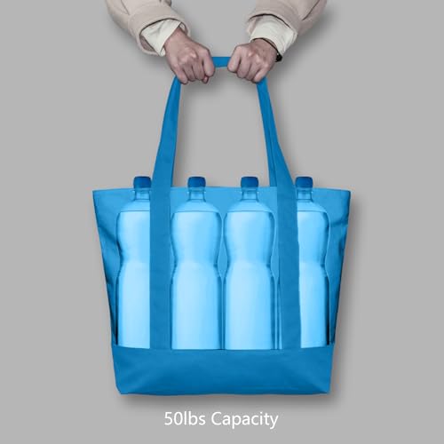 Image of TOPDesign 1-Pack Canvas Tote Bag with an External Pocket, Reusable Grocery Shopping Bag, Top Zipper Closure, Daily Essentials (Ocean Blue)