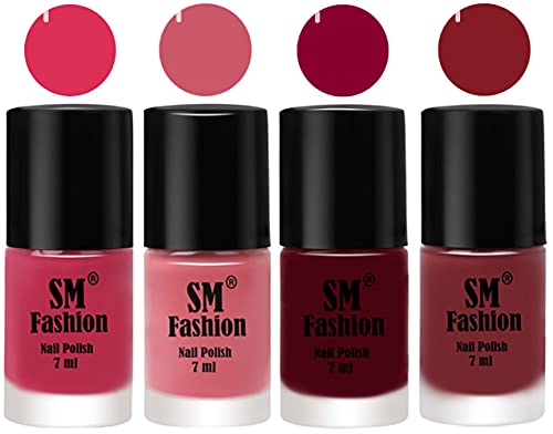 Image of Nail Polish Combo Set (Pack of 4) Quick Dry Gel Finish Nail Paint | Dusty Pink,Nude Pink,Boysenberry,Plum | 7 ml Each