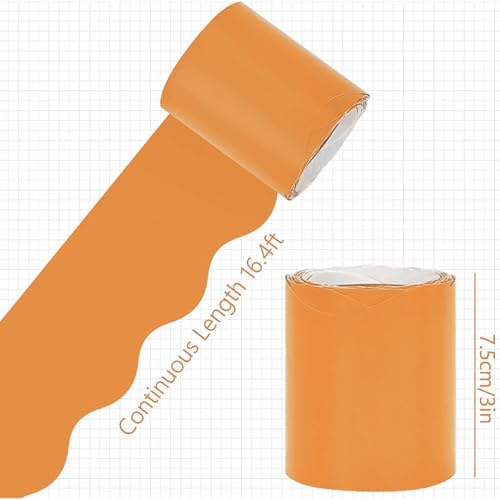 Image of Whaline 65.6 Ft Orange Scalloped Bulletin Board Borders Back to School 4 Rolls Gradient Orange Die-Cut Board Trim for Little Cutie Classroom Office Chalkboard