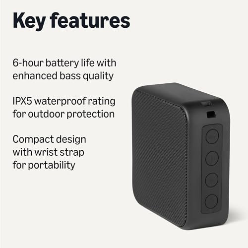 Image of Amazon Basics Bluetooth Speaker Wireless, IPX5 Waterproof, 6 Hour Playtime, Compact Size for Home, Outdoor, Black