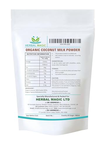 Herbal Magic's Organic Coconut Milk Powder, Sparkle your Smoothies, Shakes, Juices, Soups, Stews, Baking, Cuisnes - irresistibly delicious for an active lifestyle-100g