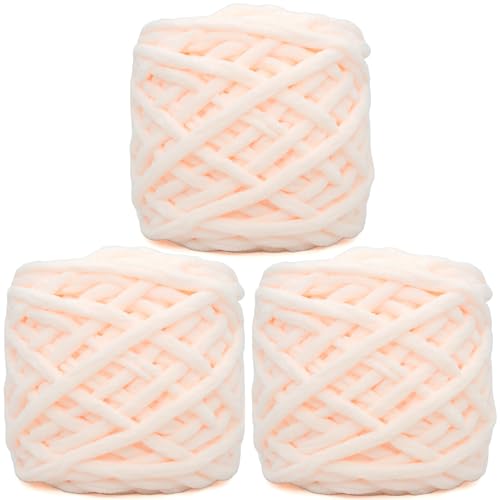 Chunky Chenille Yarn for Crocheting,Skin Fluffy Velvet Plush Thick Soft Chunky Chenille Yarn for Crocheting Knitting Beginners 3 * 100g(Skin Color)