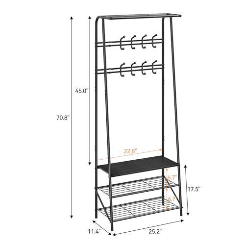 IDEALHOUSE Coat Rack Shoe Bench with 10 Hooks, Hall Trees Entryway Bench with Storage, Multifunctional Hallway Organizer, Wood Look Accent Furniture