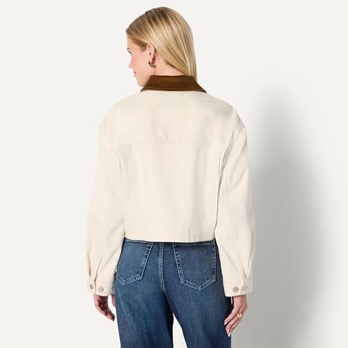 Amazon Essentials Women's Oversized-Fit Cropped Heavyweight Denim Jacket with Contrast Corduroy Collar, Ecru, X-Large - image 3