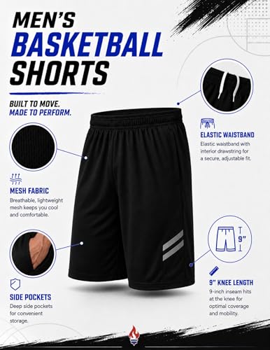 Image of Liberty Imports Pack of 5 Men's Athletic Basketball Shorts Mesh Quick Dry Activewear with Pockets