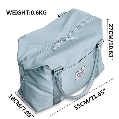 Carry on bag for women with Wet Pocket，Travel Weekender Overnight Duffel Bag with Trolley Sleeve Gym Tote Bags Waterproof Large (Light Sky Blue)