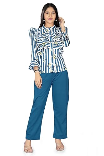 Image of Girls /Kids Printed Floral Designer Top and Palazzo Set Crop Top and Palazzo Set Printed /Fancy Palazzo and top Set for Girls with tie in Waist