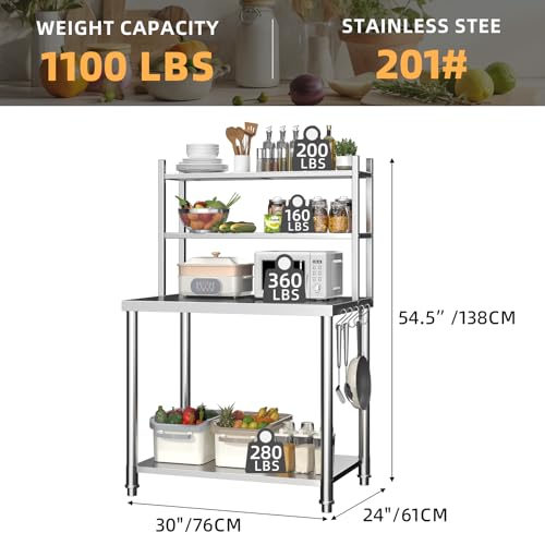 Image of Stainless Steel Table with Shelves,30 inchx24 inch Kitchen Prep Table | Heavy Duty Commercial Work Table, Kitchen Island Prep Station with multi function