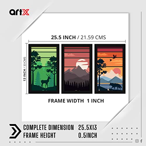 Image of ArtX Paper Landscape Scenic Wall Frame Art Painting, Framed Paintings, Multicolor, Nature, 13 X 25.5 inches(Combined), 8.5 X 13 each, Set of 3