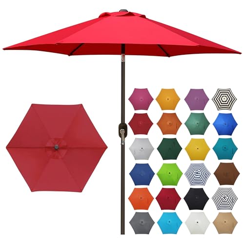 Image of Blissun 7.5 ft Patio Umbrella, Yard Umbrella, Outdoor Market Umbrella with Push Button Tilt Crank (Red)