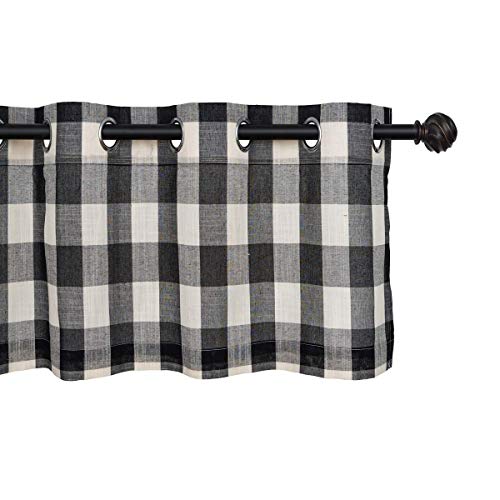 Creativesfun Farmhouse Faux Linen Look Buffalo Check Grommet Window Valance (Black & Cream, Valance 丨W53 X L24-Inch 1Pc) #TOP1