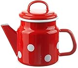 matches21 Trendige Email Teekanne/Kaffeekanne rot gepunktet nostalgisches Emaille Geschirr je 17x12 cm / 1000 ml