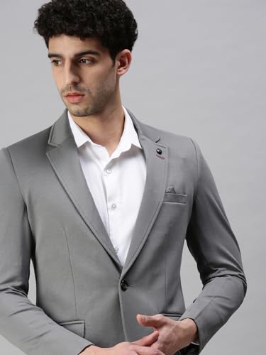 Image of SHOWOFFFF Mens Solid Single-Breasted Casual Blazer | Notched Lapel Long Sleeves Cotton Blazer for Men's | Slim Fit Blazer for Men's