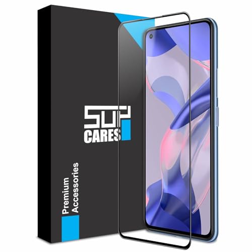 SupCares Tempered Glass for Xiaomi 11 Lite and Xiaomi 11 Lite Ne (6.55 Inch) With Installation Kit | Military Grade Gorilla Screen Protector | Edge To Edge Coverage | Black