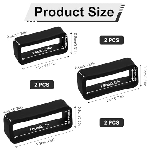 Gosknor 6pcs Watch Band Keepers, 14/16/18mm Silicone Watch Strap Retainer Holder Loop Replacement Parts Watchband Fastener for Smart Sport Watchers Clasp Ring Accessories (Black)