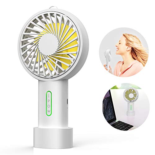 IPOW Mini Handheld Fan Personal Portable Fan 3 Speed Adjustable Angle Removable Base