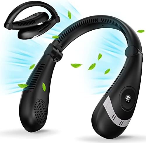 dolond Neck Fan, Portable Foldable Bladeless Neck Fans, Intelligent LED Digital Display, 3 Speeds Adjustable, 4000 mAh Rechargeable Battery, Folding USB Hands Free Fan for Travel Essentials (Black)