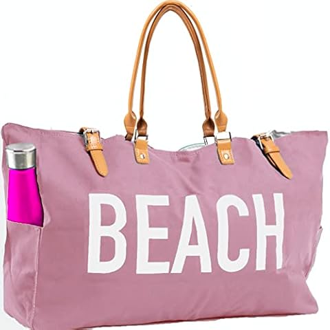 KEHO Waterproof Beach Bag with Pockets For Women (Sandproof) - Rose Pink Cover