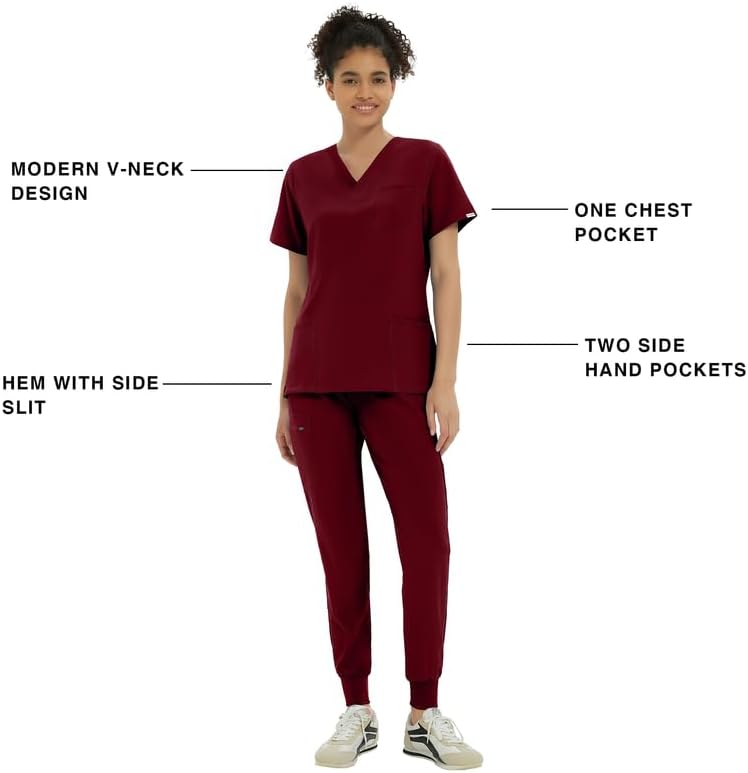 Kitmaz Medical Scrub Tops for Women, V-Neck Classic Fit Stretch, 5 Pockets